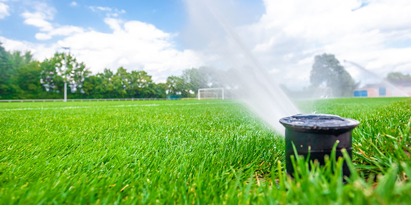 An Irrigation System Waters an Athletic Field